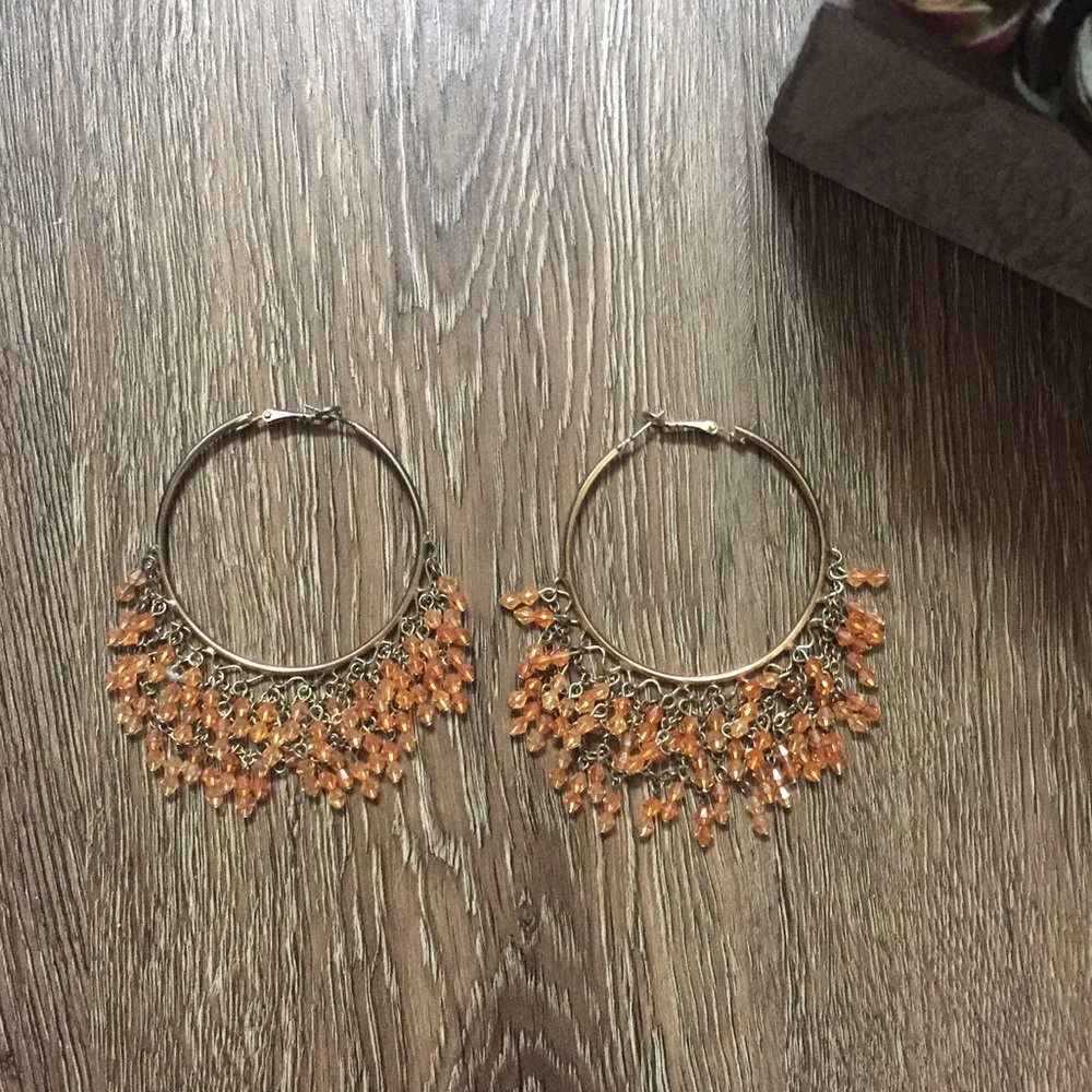 Orange Beaded Dangle Statement Earrings